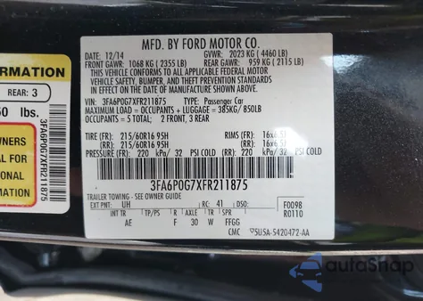 2015 Ford Fusion S z USA, uszkodzony, nr VIN 3FA6P0G7XFR211875